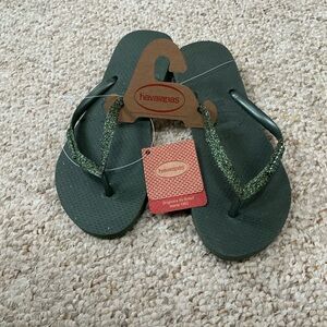 Havaianas Olive Green Flip Flops with Glitter Straps